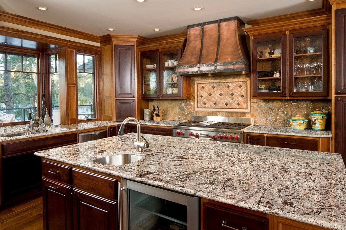 Imbuia cabinets granite countertop in kitchen