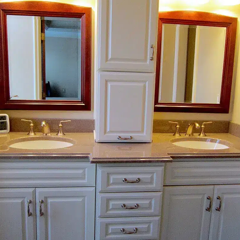onyx collection vanity with wooden frames mirrors