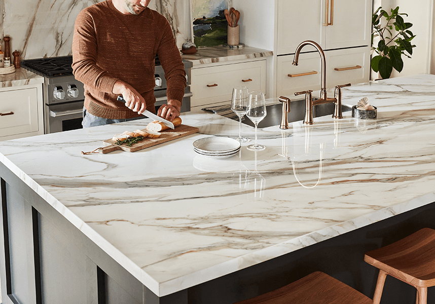 white kitchen with quartz countertop