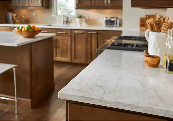 wooden cabinets with viatera quartz countertop