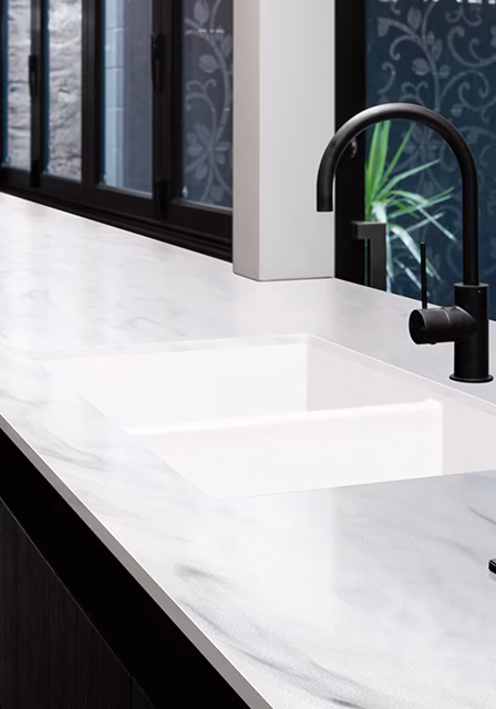wilsonart solid surface acrylic with black cabinets